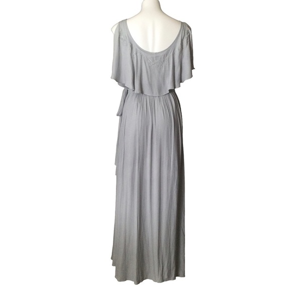 Free People Blue Gray Embroidered Fiona Maxi True Wrap Dress - Picture 4 of 15